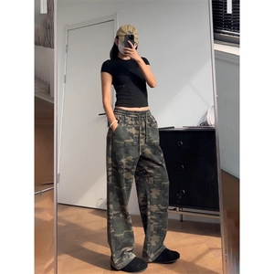 美式覆古迷彩弯刀卫裤男女款秋季街舞穿搭裤子直筒运动长裤XM994图片