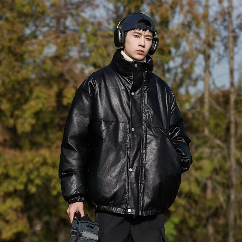 日系ins复古PU皮棉衣男冬季潮牌宽松立领棉服外套MF133-P85,男装棉衣,星座412-3