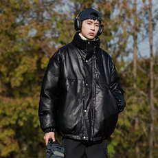 日系ins复古PU皮棉衣男冬季潮牌宽松立领棉服外套MF133-P85，男装棉衣，星座412-3