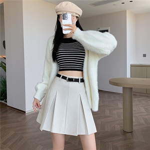 2024学院风白色百褶裙女秋冬新小个子高腰显瘦防走光裤裙女,女装半身裙,梦白服饰厂