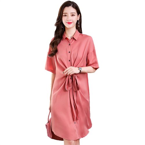 纯色中长款2021年夏季中腰时尚舒适简约百搭连衣裙,女装连衣裙,天丝秀
