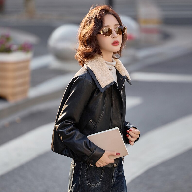 【冬季新款】大量现货大毛领金属丝皮90绒短款皮羽绒服外套,女装皮衣,魅衣本色