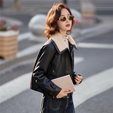 【冬季新款】大量现货大毛领金属丝皮90绒短款皮羽绒服外套，女装皮衣，魅衣本色