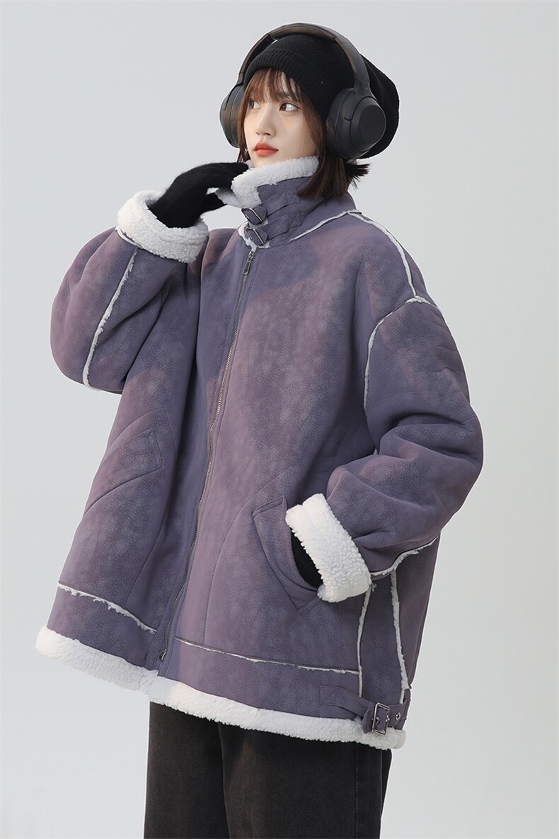高级感紫色皮毛一体麂皮绒外套女冬季新款加厚棉服棉袄225-2-Y208,男装棉衣,星座225-2