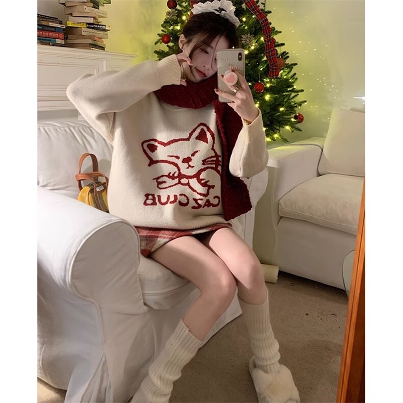 MM163-P68猫咪慵懒风圆领毛衣女新款打底针织衫超火上衣设计感,针织衫/毛衣,星座617A-2