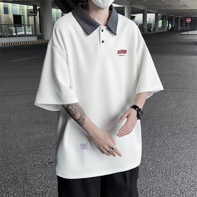 POLO衫男韩版潮流拼色痞子帅气字母2024夏季新款ins体恤WB264-P31,男装Polo衫,星座412-2