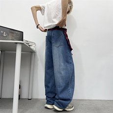 红格子围裙叠穿弯刀牛仔裤女2026夏季新款宽松显瘦阔腿镰刀裤子潮，男装牛仔裤，星座410-6（原星座1304-1）