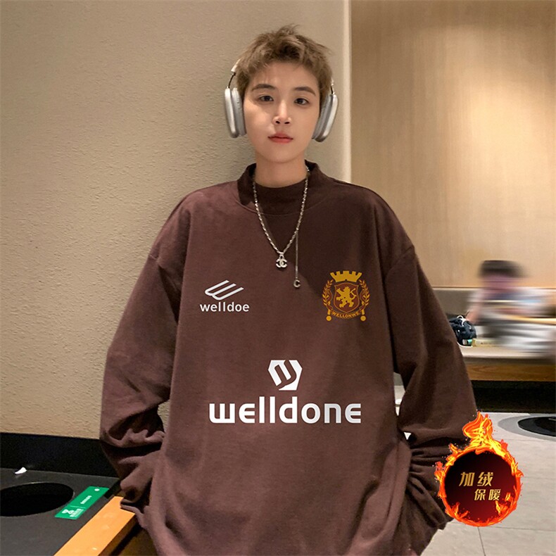 一件过冬重磅保暖针织衫德绒加绒加厚卫衣半高领打底长袖T恤DR90,男装T恤,电商A486