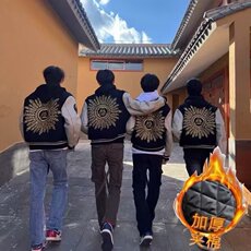 新款百搭慵懒时尚毛呢拼皮面料加大刺绣高质量夹克日系夹棉保暖，男装夹克，星座715-4