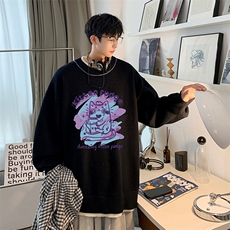 控78假两件毛衣男大码加绒针织衫男毛线衣M80317-P55加绒P70，男装针织衫/毛衣，电商A040
