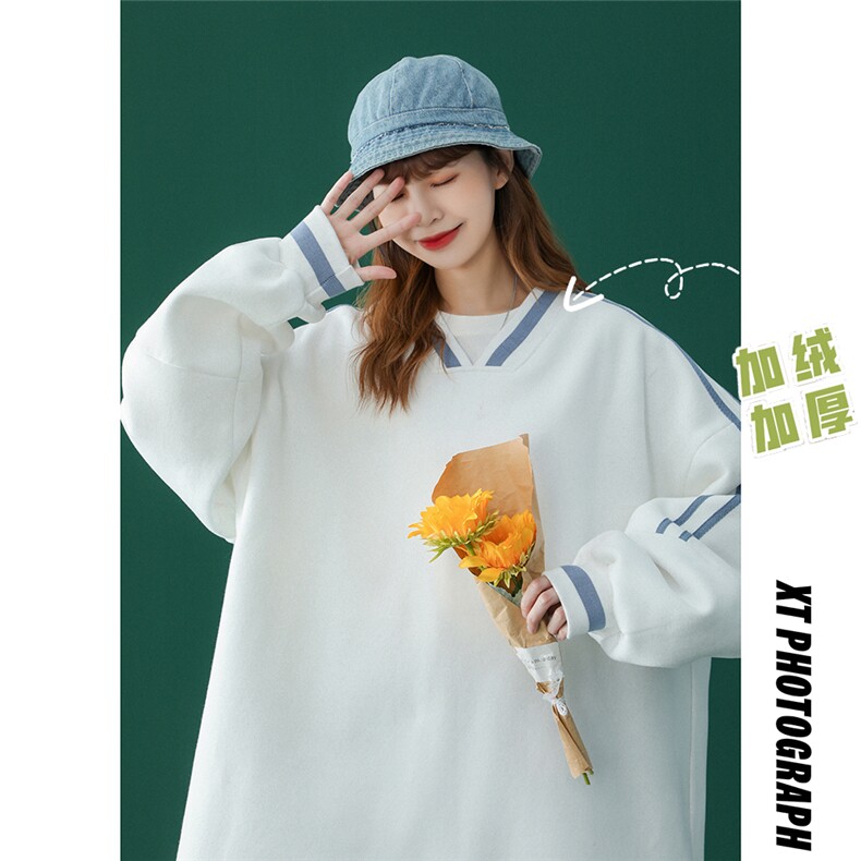 中性 秋季潮流纯色宽松V领卫衣 B01JR  P55控78加绒P65图片