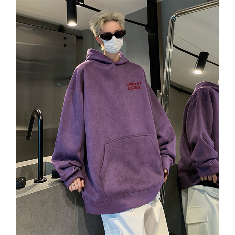 抖音得物供货提供视频秋冬重磅美式麂皮绒连帽卫衣JLM29,男装卫衣,电商A486