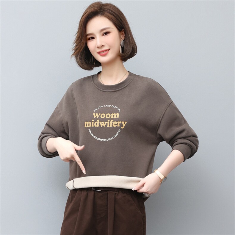 2023年秋季新款潮套头圆领卫衣女长袖韩版加绒加厚上衣服女打底衫,女装卫衣/绒衫,简韵佳