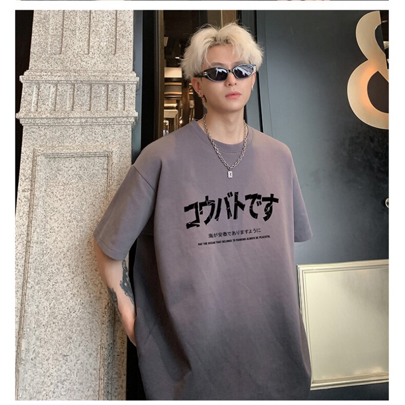 潮美式水洗做旧短袖宽松T恤纯棉半袖休闲字母设计感T328-P38,男装T恤,电商C307A