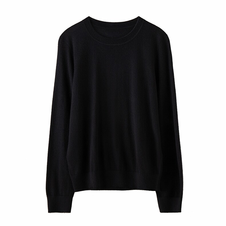 2025秋冬新款女羊绒衫100%纯衫羊绒圆领精纺纯色简约针织套衫上衣,女装羊绒衫,濮尚羊绒