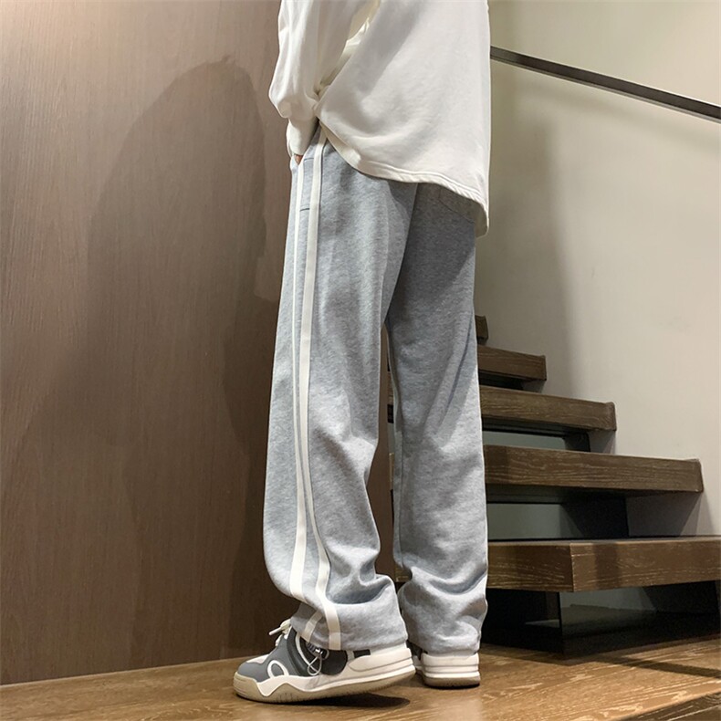 港风美式卫裤宽松休闲两条杠松紧拖地卫裤XZ302B-1-K23306P45,男装休闲裤,星座302B-1