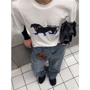 小众复古水洗脊骨铆钉设计感牛仔裤男款美式街头宽松休闲直筒长裤图片