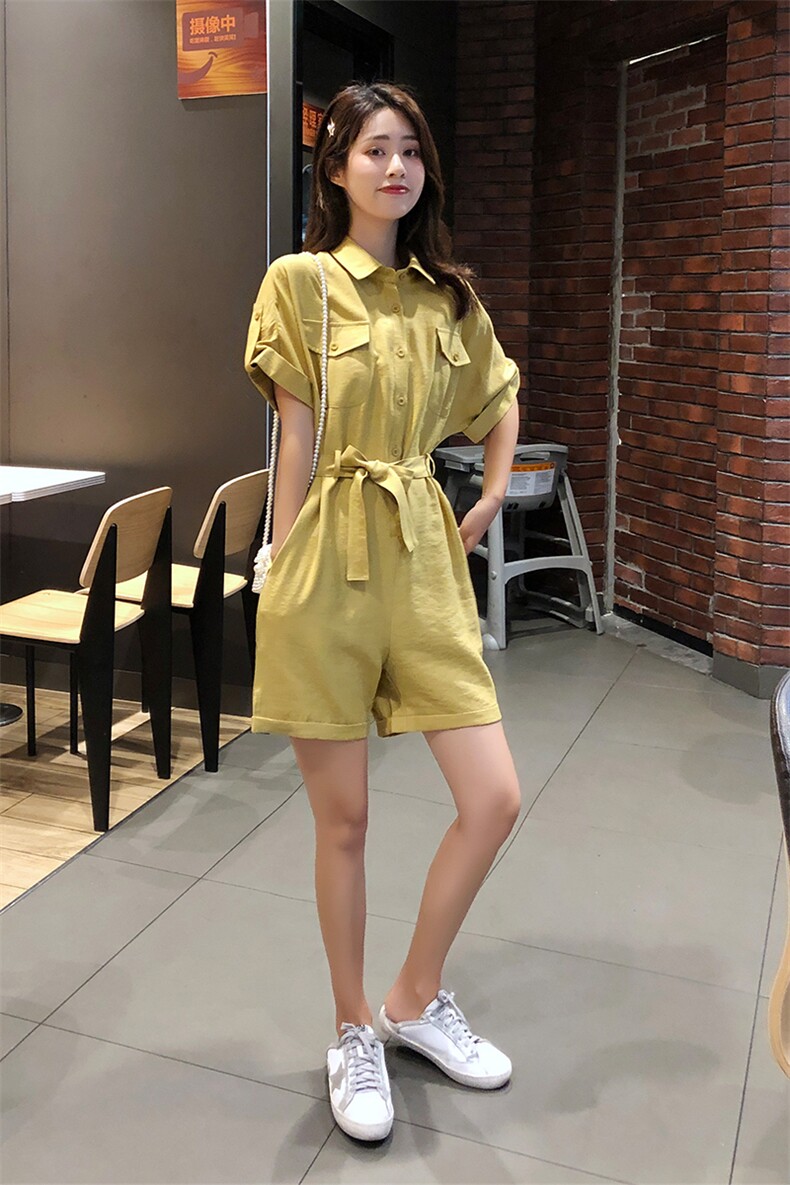现货款夏装时尚短袖连身裤纯色工装连体衣裤16088822,女装连体裤,艾青服饰