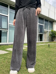 雪尼尔抽绳阔腿裤图片