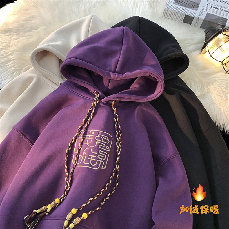 冬天日系复古风刺绣宽松加绒加厚卫衣YT03P65控79,男装卫衣,星座712
