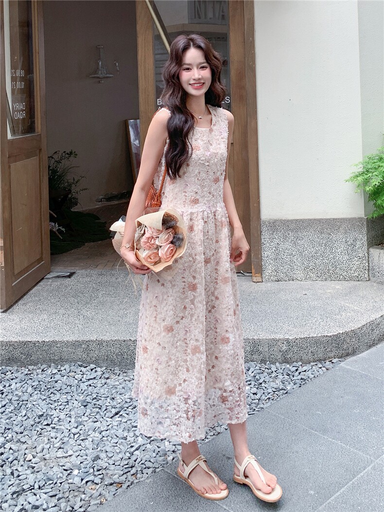 《26夏上新》立体花朵超柔软气质甜美可收腰仙女连衣裙女,女装连衣裙,苗苗