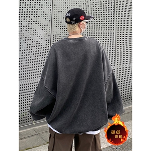 得物抖音高品质二开 360克重磅做旧炒雪花纯色圆领水洗卫衣 1518图片
