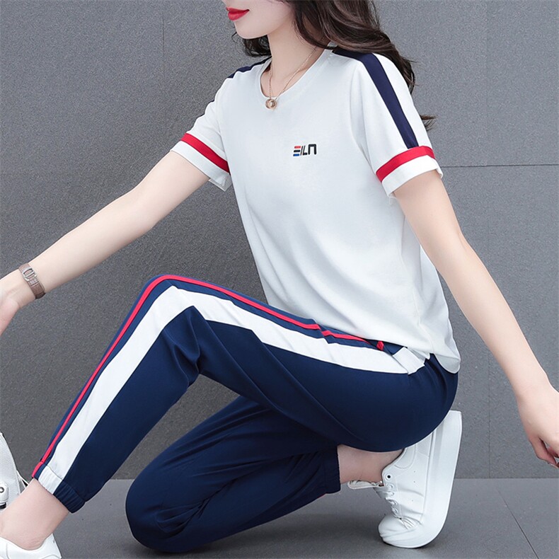 燕颉运动服套装女夏季薄款时尚宽松冰丝短袖洋气休闲两件套夏天,女装运动套装,燕颉服饰