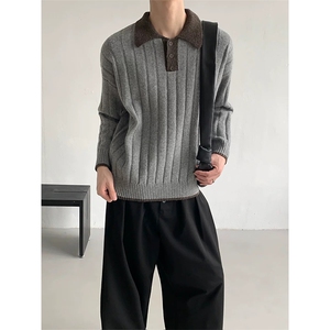 网图有货 秋冬复古老钱撞色拼接polo领毛衣针织衫男女 A1116-P60图片