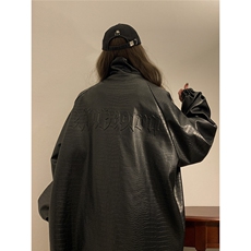 大码pu皮衣夹克钢印美式女复古oversize显瘦设计感情侣机车外套秋，男装夹克，星座226-2