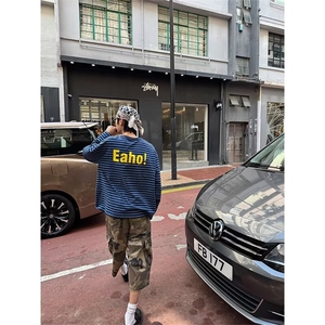美式复古破洞补丁迷彩工装牛仔短裤男女夏季显瘦宽松阔腿七分裤子图片