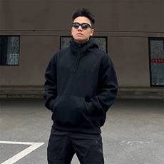 抖音得物高品质二开25秋冬美式重磅宽松纯色连帽拉链高领卫衣W65，男装卫衣，电商A486
