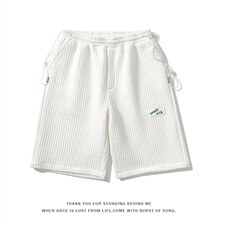 2023夏季新款华夫格休闲贴标百搭运动男宽松五分短裤DK28853-P40图片