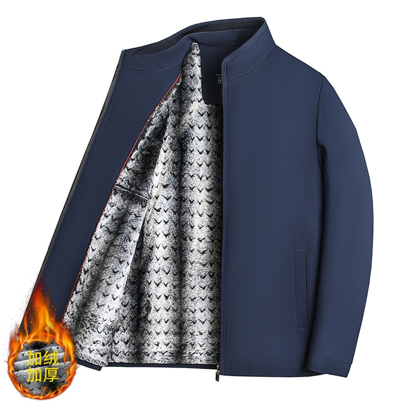夹克衫加领立领夹克男中老年爸爸装简约保暖休闲外套棉服男装,男装夹克,钱塘6003（原4033）