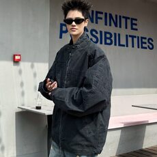 复古重磅水洗帆布垫肩外套男装潮流ins宽松廓形夹克上衣W9350/P96，男装夹克，星座506