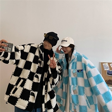 1羊羔毛格子外套大码M-5XL加棉聚酯纤维棉衣YG78159P105控149，男装棉衣，星座226-2