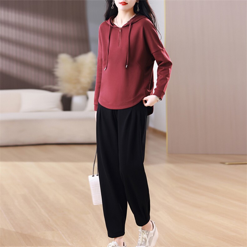 休闲运动套装女2024韩版新款春装时尚洋气连帽宽松显瘦百搭两件套，女装套装/套裙，璐依舞