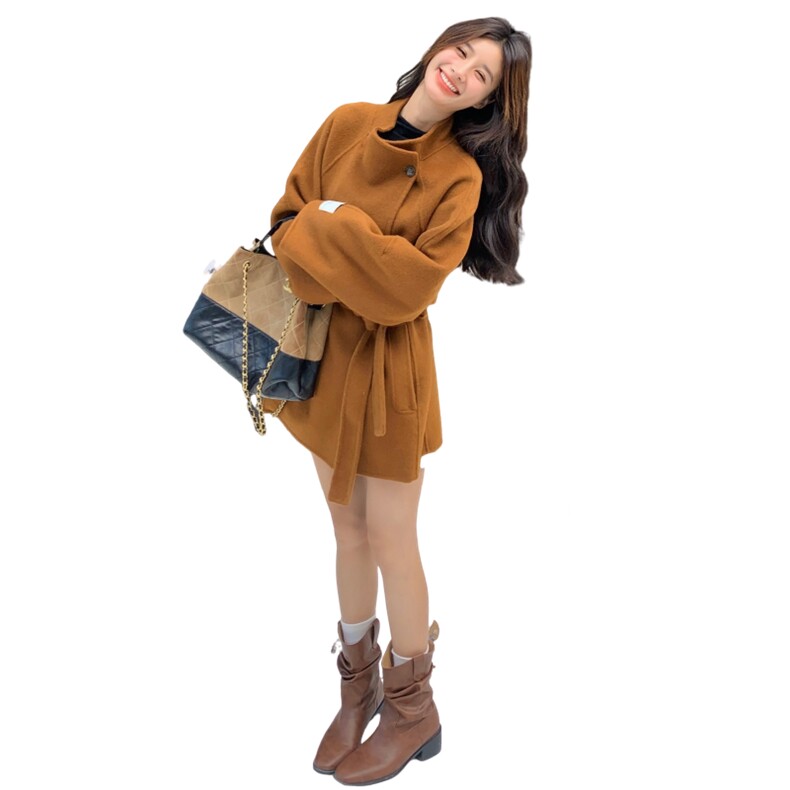 美拉德收腰气质呢子外套女2025年秋冬季新款百搭显瘦双面羊毛大衣,女装双面呢大衣,蝶眷