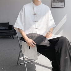 8XL-M特大码新中式衬衫男复古风垂感短袖衬衫外套CS512P48，男装衬衫，电商D206-1