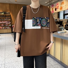 25175-特P40夏季港风宽松T恤男短袖打底衫青少年潮牌拼接短袖T恤，男装T恤，电商D310B