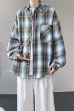 衬衫男春季新款港风宽松大码磨毛格子长袖衬衣CS131-特P28，男装衬衫，星座214-3