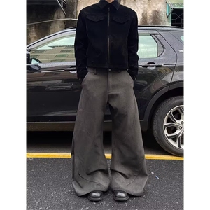 春季新款美式街头cleanfit解构拼接弯刀西裤男宽松阔腿休闲裤图片