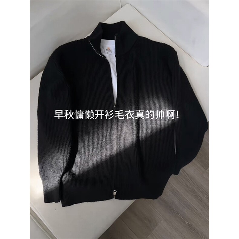 重磅秋冬北极绒双拉链毛衣开衫美式复古休闲慵懒风宽松针织衫外套,男装针织衫/毛衣,电商A486