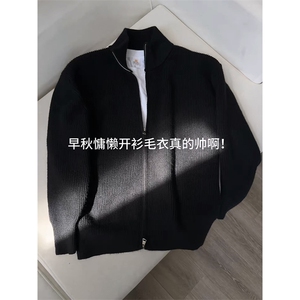 重磅秋冬北极绒双拉链毛衣开衫美式复古休闲慵懒风宽松针织衫外套图片