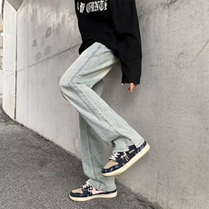 美式vibe风裤子高街水洗复古牛仔裤男修身微喇直筒工装裤R1010P40，男装牛仔裤，星座1116-2