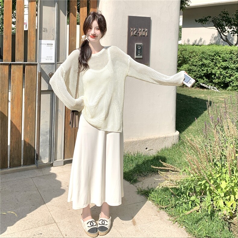2025夏季新款韩系穿搭一整套女高级感气质吊带连衣裙针织罩衫套装,女装连衣裙,维壹