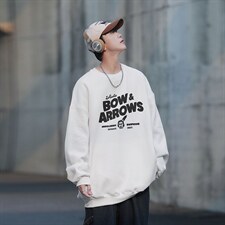 美式印第安印花宽松圆领卫衣Y136常规版P38加绒版P58杏色，男装卫衣，电商B219