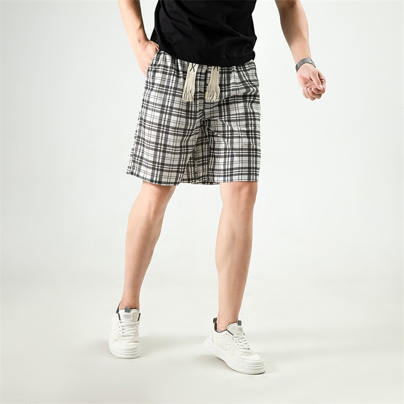 YK86081-P20聚酯纤维cleanfit黑白格子短裤男款夏季薄款,男装牛仔裤,电商A086-1