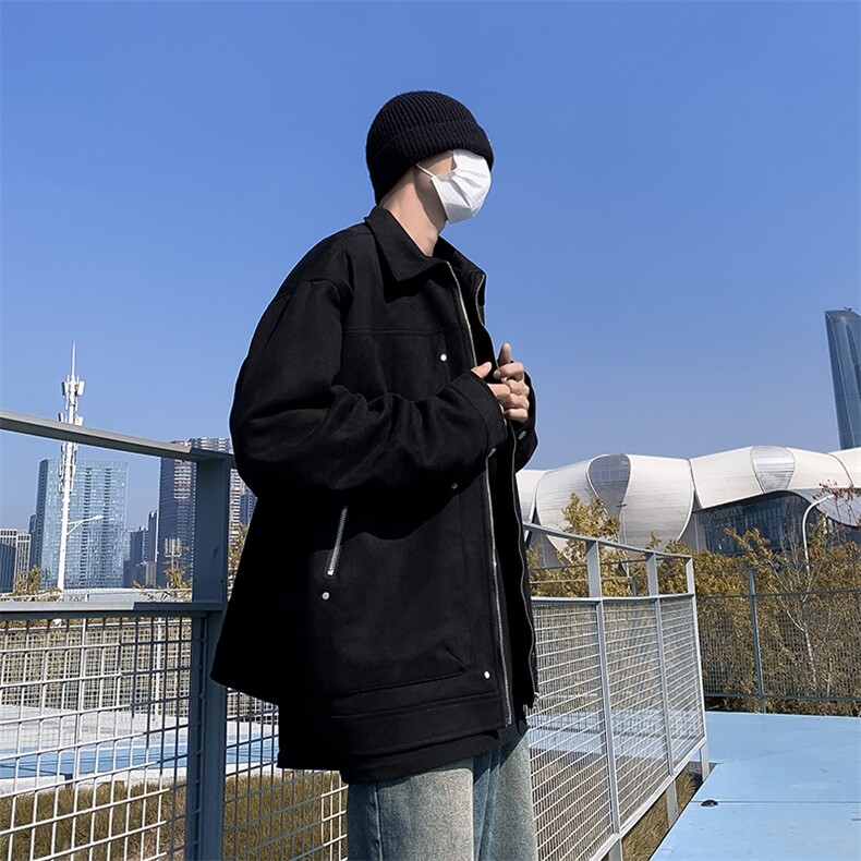 美式夹克男麂皮绒韩版潮流高街拉链口袋2024冬季ins外套W5529-P65,男装夹克,星座412-2