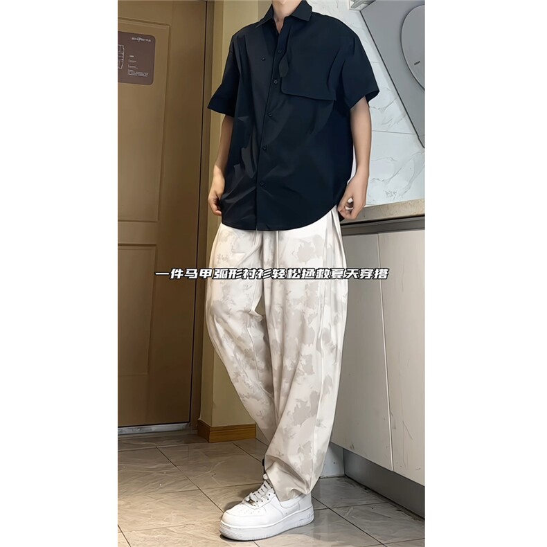 2025夏季新款潮流时尚男士衬衣假两件翻领短袖衬衫CS609-特P35,男装衬衫,电商A006