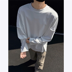 300克重磅美式打底衫男秋冬季机明线立体裁剪小众设计感长袖加厚，男装T恤，电商C306-1